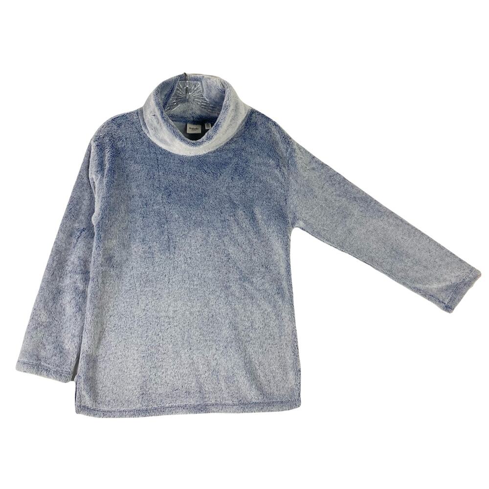 NWOT RAFAELLA Sweater S Blue Velour Velvet Furry Turtleneck Slit Side Long-Slv